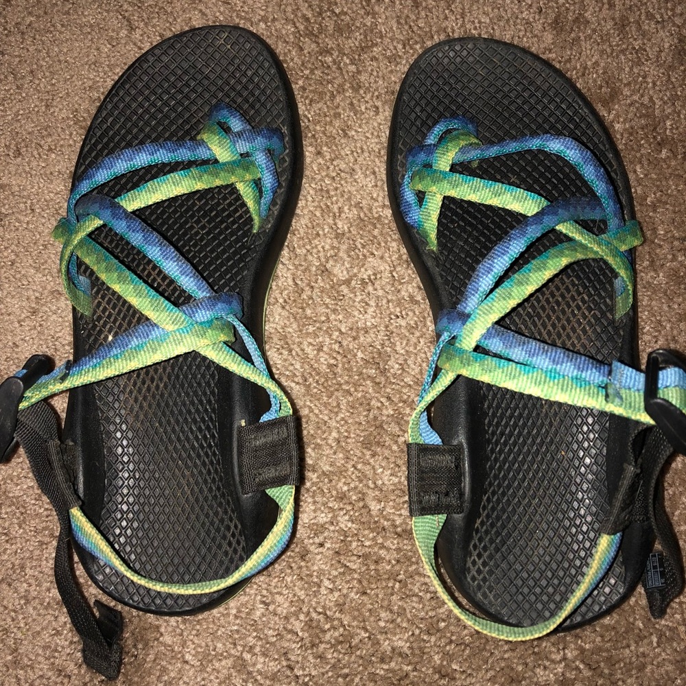 Green and Blue Chacos